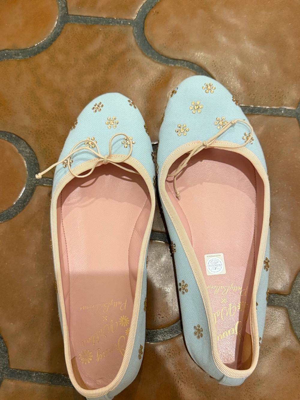 JENNY WALTON X PRETTY BALLERINAS-Baby Blue Swarovski Crystals-Sz 37.5